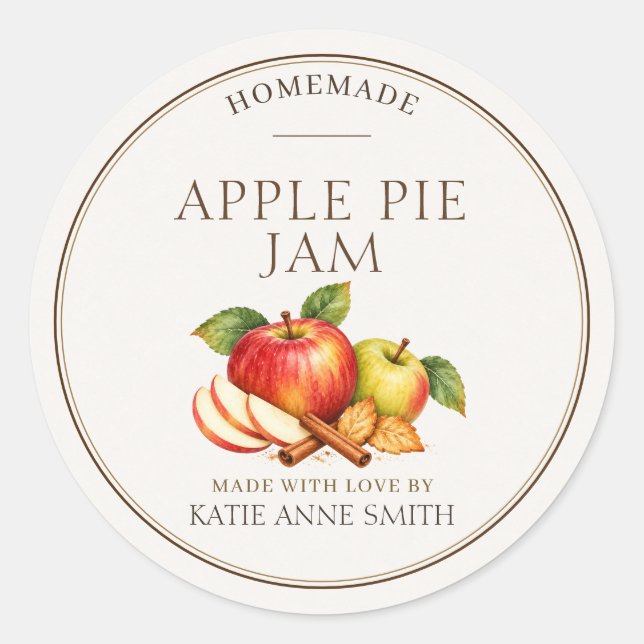 Apple Pie Jam Labels Personalized Canning Stickers (Front)