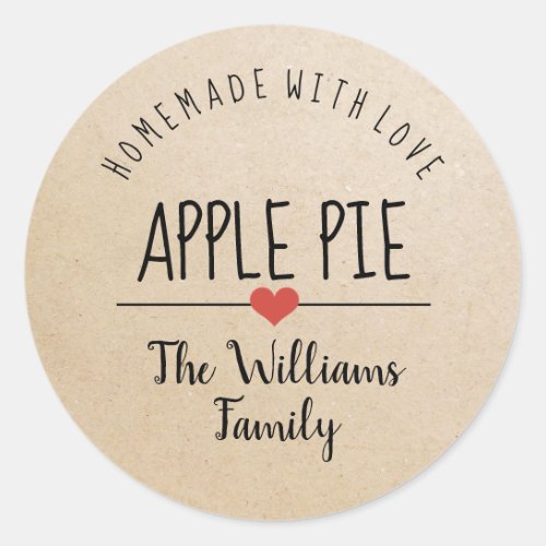Apple pie kraft paper homemade with love  classic round sticker