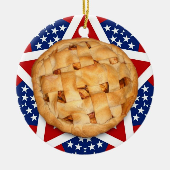 Apple Pie on Stars & Stripes Ceramic Ornament (Front)