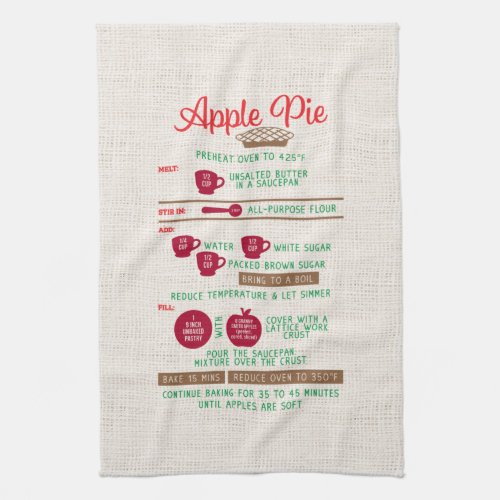 Apple Pie Recipe Kitchen Towel