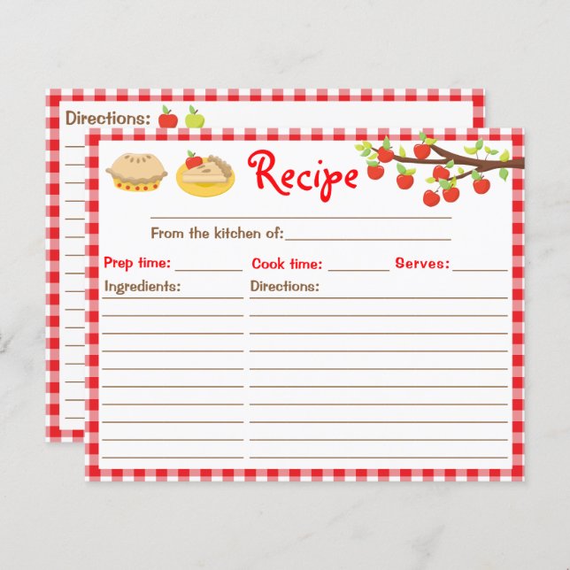 Apple Pie Recipe Red Gingham Recipe (Front/Back)