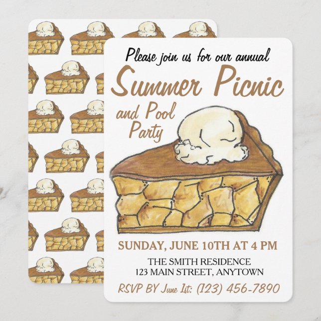Apple Pie Slice a la Mode Ice Cream Dessert Picnic Invitation (Front/Back)