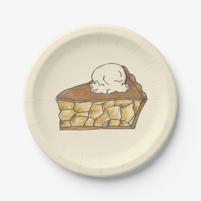 Apple Pie Slice Ice Cream A La Mode Dessert Piece Paper Plates (Front)