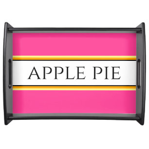 APPLE PIE  Text Bright Pink White Yellow Stripes Serving Tray
