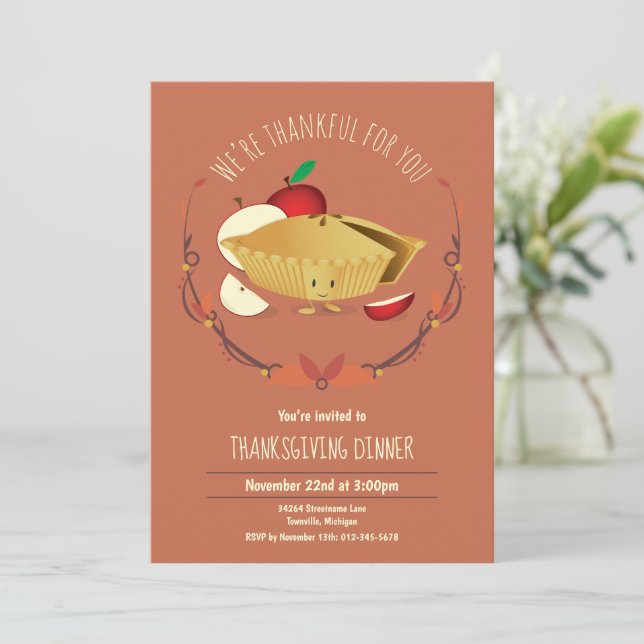 Apple Pie Thanksgiving Dinner Holiday Invitation (Standing Front)