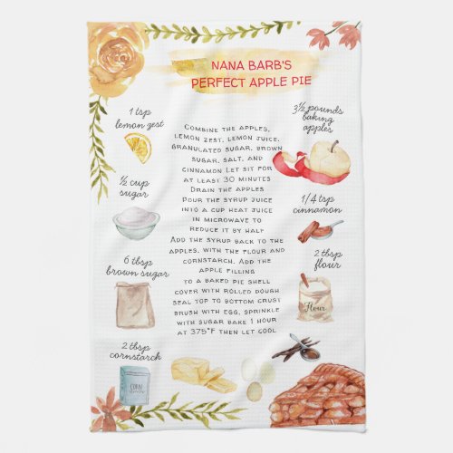 Apple Pie Watercolor Recipe Heirloom Tea Towels