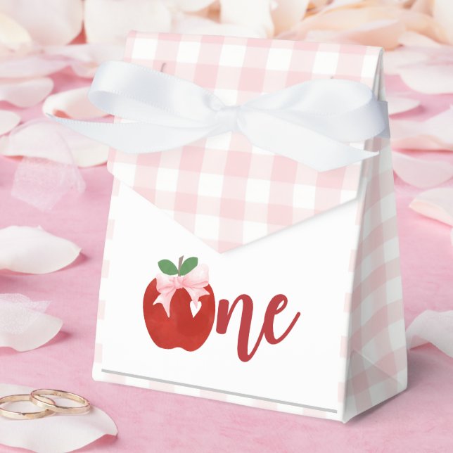 Apple pink bow plaid first birthday favor boxes (Wedding)