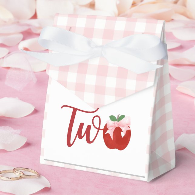 Apple pink bow plaid second birthday favor boxes (Wedding)