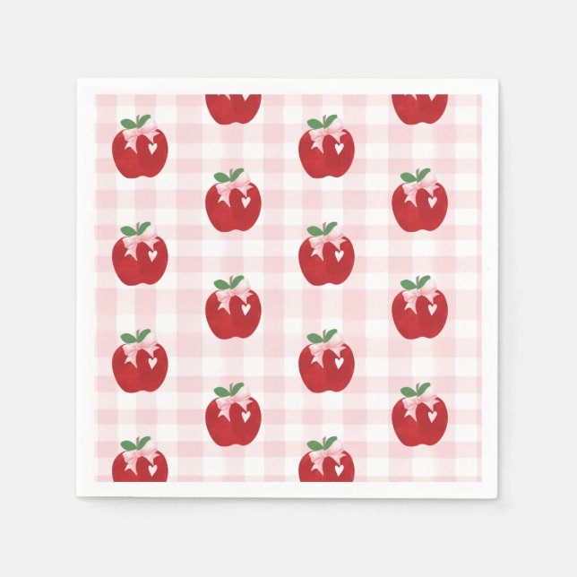 Apple Pink Bow preppy Coquette 1st birthday Napkins (Front)