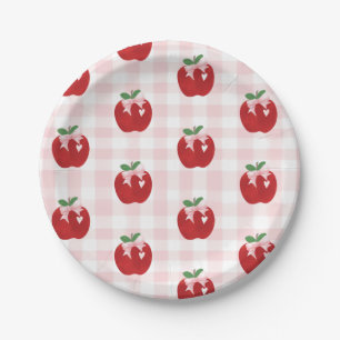 Apple Pink Bow preppy Coquette 1st birthday Paper Plates