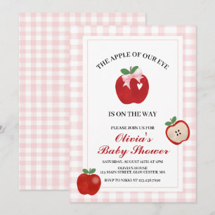 Apple Pink Bow preppy Coquette Baby Shower Invitation