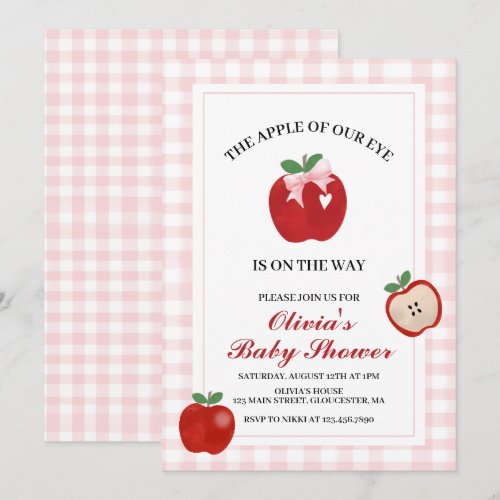 Apple Pink Bow preppy Coquette Baby Shower Invitation