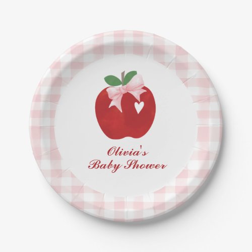 Apple Pink Bow preppy Coquette Baby Shower Paper Plates