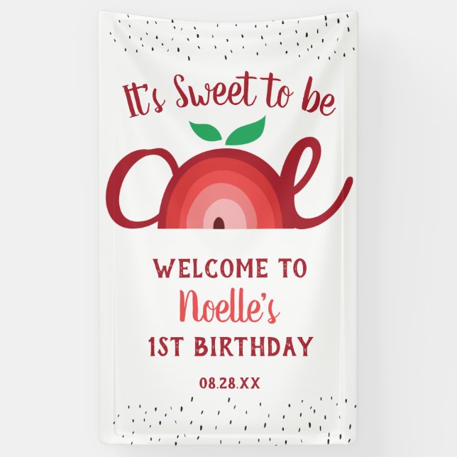 Apple Rainbow, Sweet to be One, 1st Birthday Banner (Vertical)