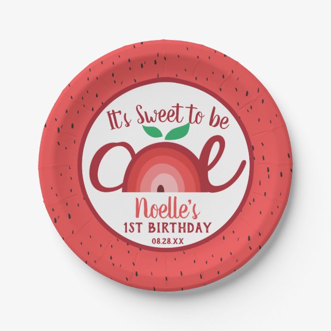 Apple Rainbow, Sweet to be One, 1st Birthday Paper Plates (Front)