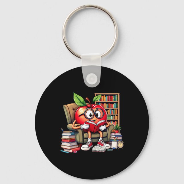 Apple Reading Books Lover Teacher 100 Days Back To Keychain (Front)