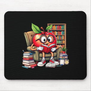 Apple Reading Books Lover Teacher 100 Days Back To Mouse Pad