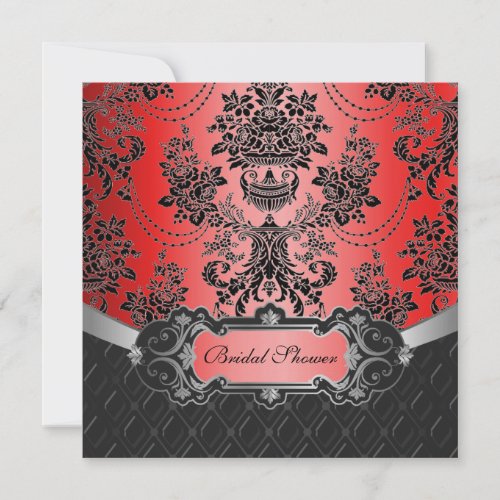 Apple Red  Black Damask Bridal Shower Invitations