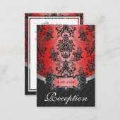 Apple Red & Black Damask Wedding Reception Cards (Front/Back)
