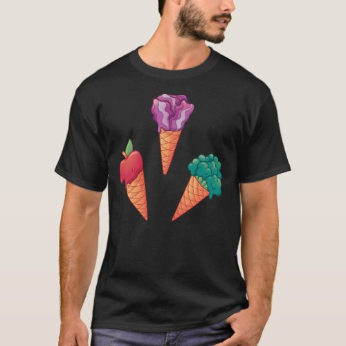 Apple red cabbage and broccoli veggie Ice cream fa T_Shirt