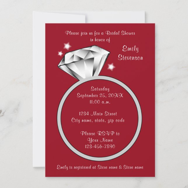 Apple red Diamond ring Bridal Shower Invitation (Front)