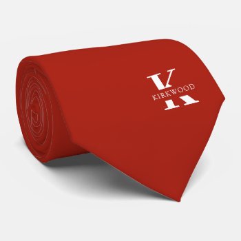 Apple Red Elegant Monogram   Name | One-sided Neck Tie by colorjungle at Zazzle