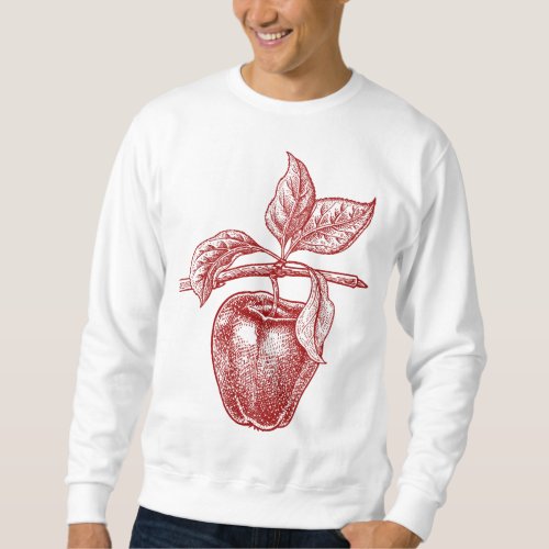 Apple red fruit Retro Vintage drawing _ Apple Sweatshirt