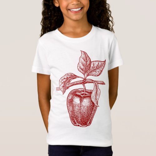 Apple red fruit Retro Vintage drawing _ Apple T_Shirt