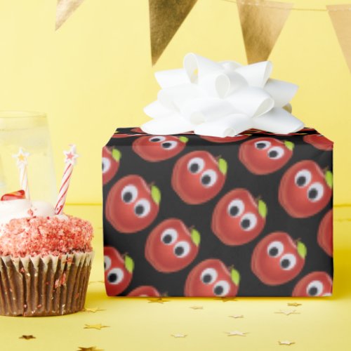 Apple red fruit with googly eyes _ Personalized Wrapping Paper