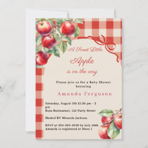Apple red gingham girl Baby Shower Invitation
