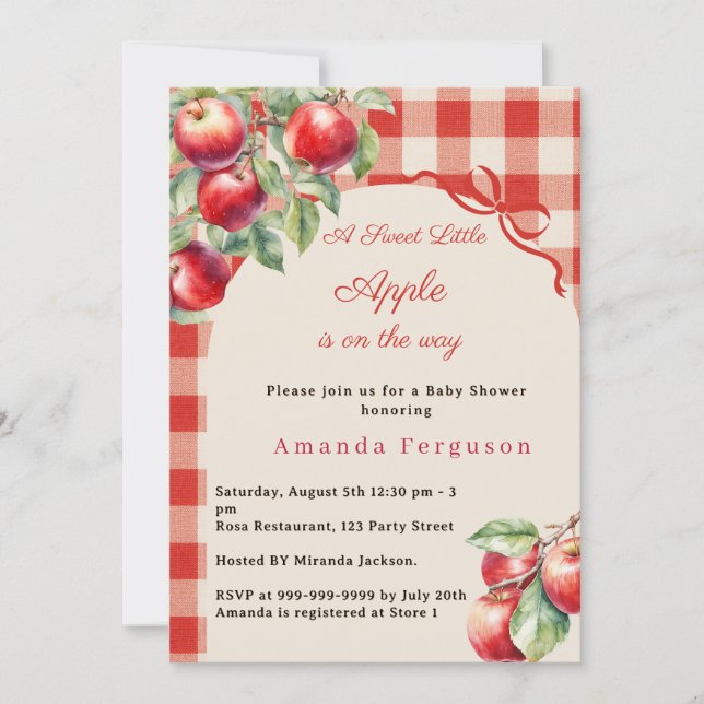 Apple red gingham girl Baby Shower Invitation (Front)