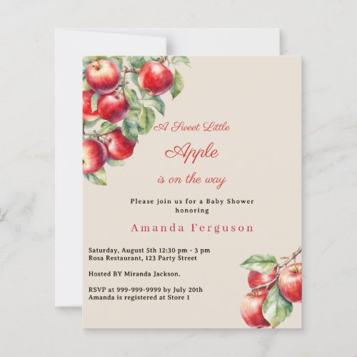 Apple red gingham girl Baby Shower invitation