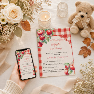Apple red gingham girl Baby Shower Invitation