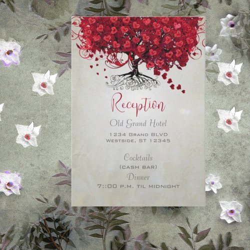 Apple Red Heart Leaf Black Tree Wedding RSVP Card