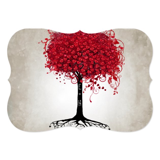 Apple Red Heart Leaf Tree Forest Wedding Invitation