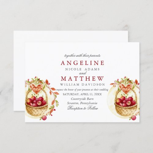 Apple Red Heart Leaf Tree Forest Wedding Invitation