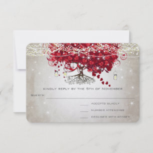Apple Red Heart Leaf Wedding RSVP Card
