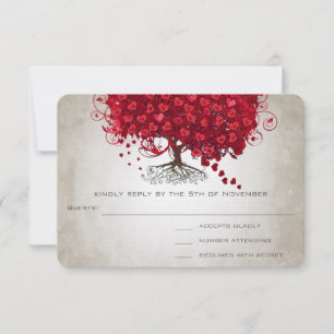 Apple Red Heart Leaf Wedding RSVP Card