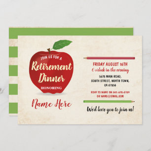 Apple Retirement Rustic Party Red Teacher Cream Invitation