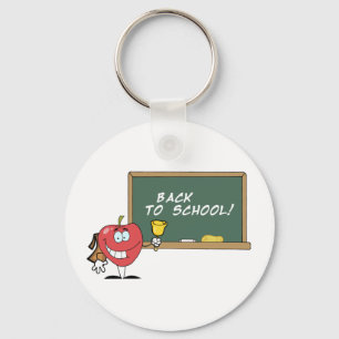 Apple Ringing A Bell In Front A School Chalk Board Keychain