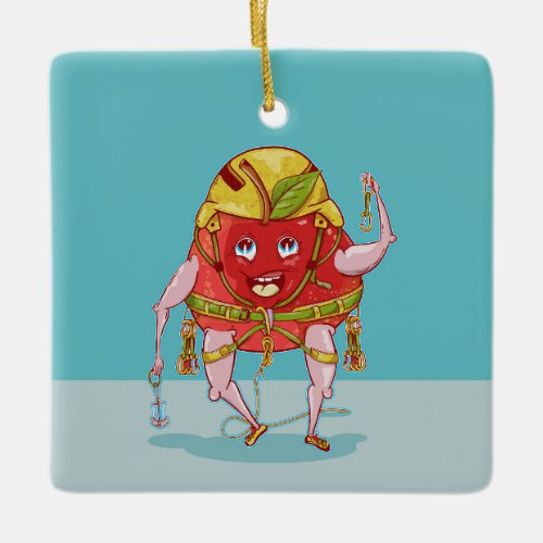 Apple Rock Climber Funny Fruit Ceramic Ornament