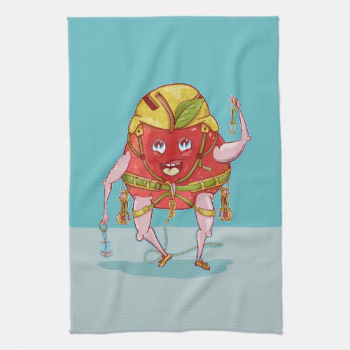 Apple Rock Climber Funny Fruit Kitchen Towel