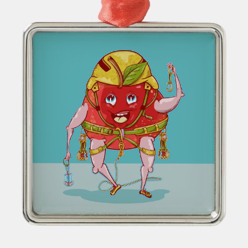 Apple Rock Climber Funny Fruit Metal Ornament