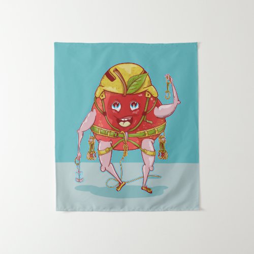 Apple Rock Climber Funny Fruit Tapestry