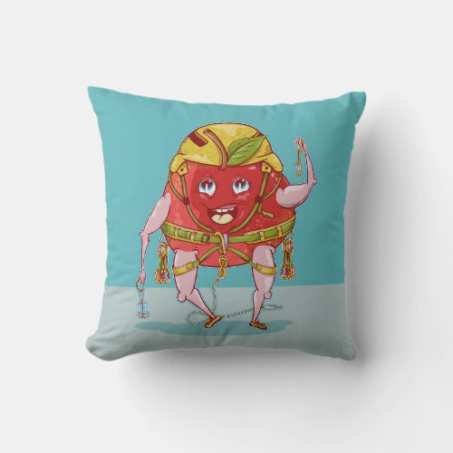 Apple Rock Climber Funny Fruit Throw Pillow