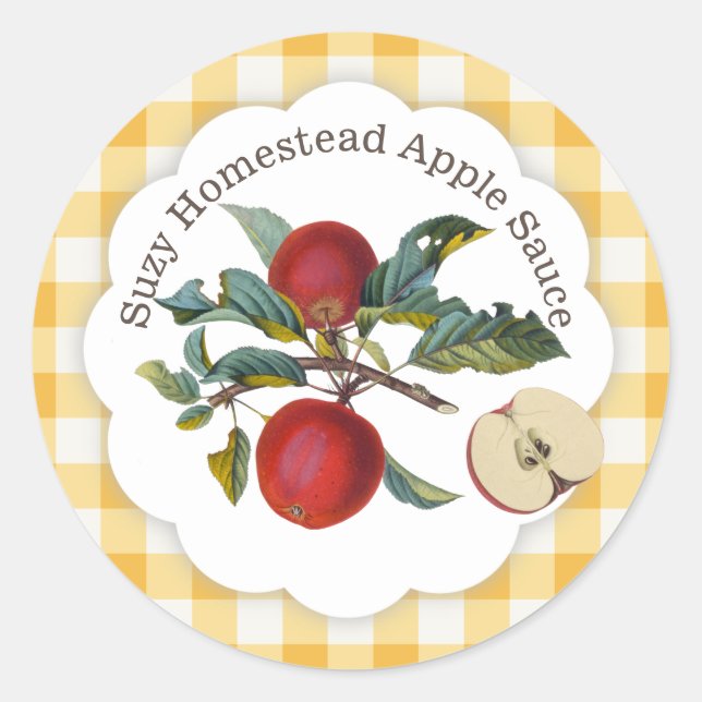 Apple Sauce Classic Gingham Classic Round Sticker (Front)