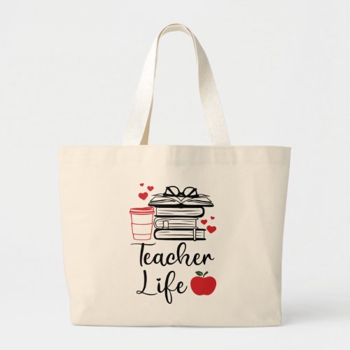 Apple School Book Lover Reading Coffee Teacher Tot Large Tote Bag