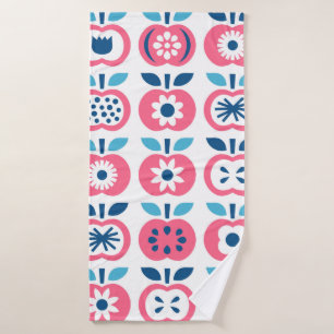 Apple seamless pattern. Set of colorful retro appl Bath Towel