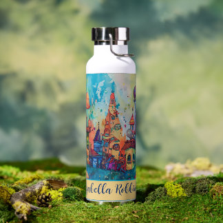 Apple-shaped Fantasy Fairy House Whimsical Art Water Bottle
