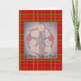 Apple Slice Pentacle Yule Red Plaid Holiday Card